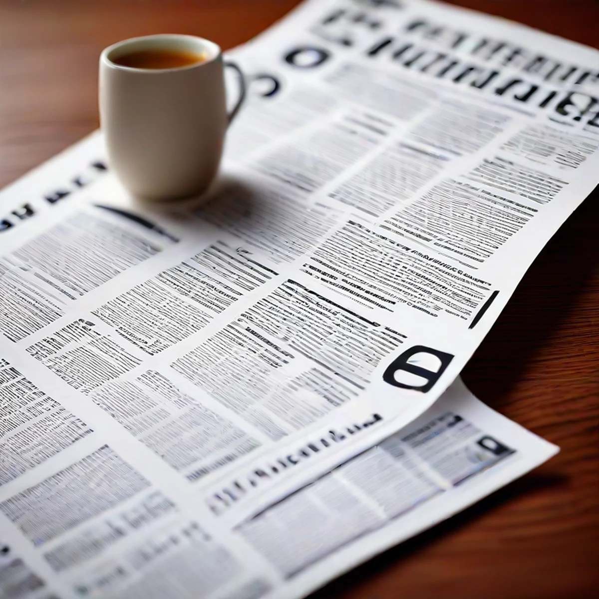 Jornal e café sobre uma mesa, simbolizando o consumo de notícias políticas.