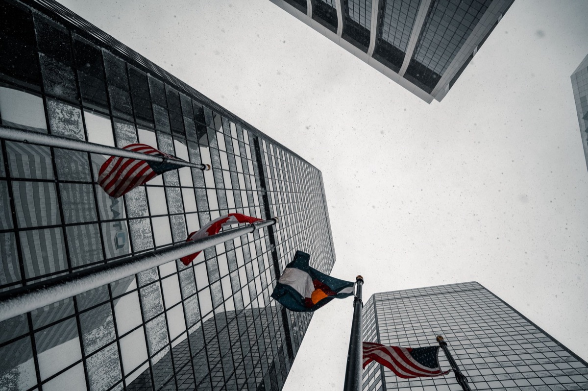 office building with American flag