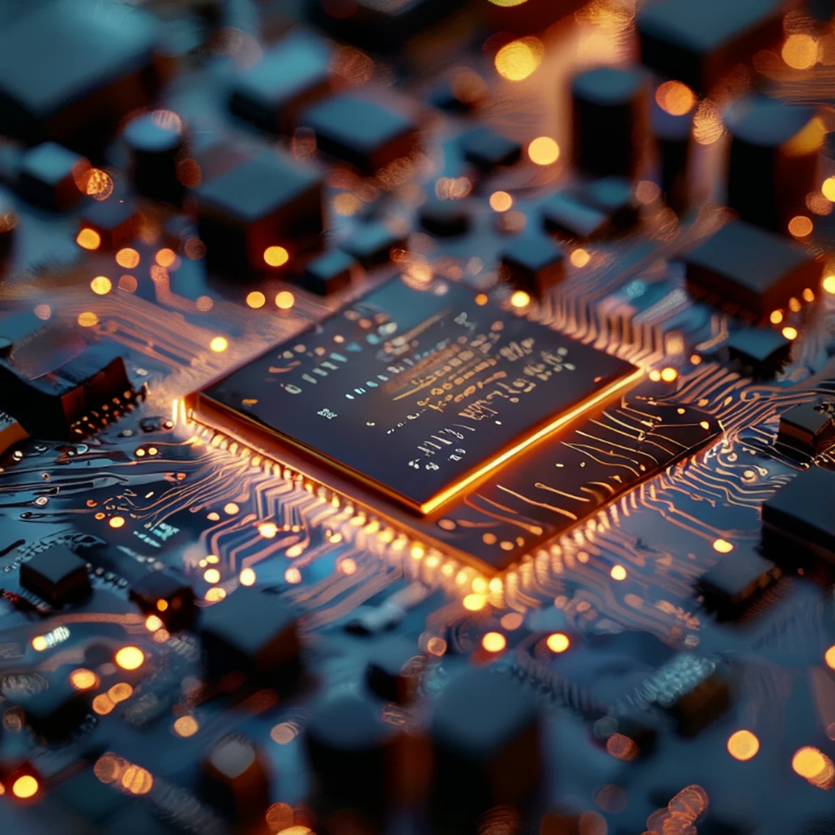 Détail macro d'une plaquette de silicium technologique