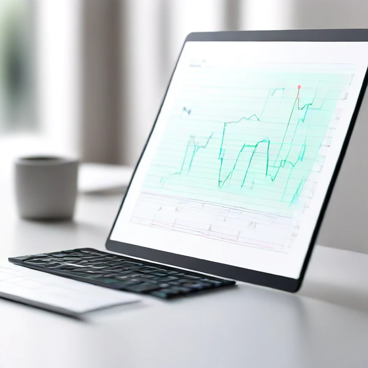 Grafici di crescita del mercato dell'IA su un tablet tecnologico