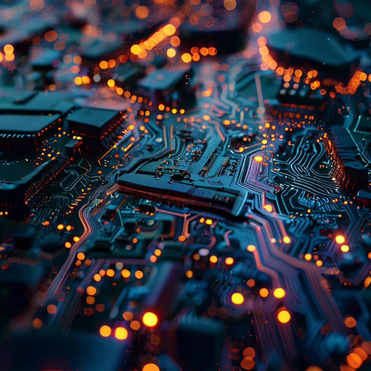 象徵科技巨頭技術融合與供應鏈複雜性的電路板細節
